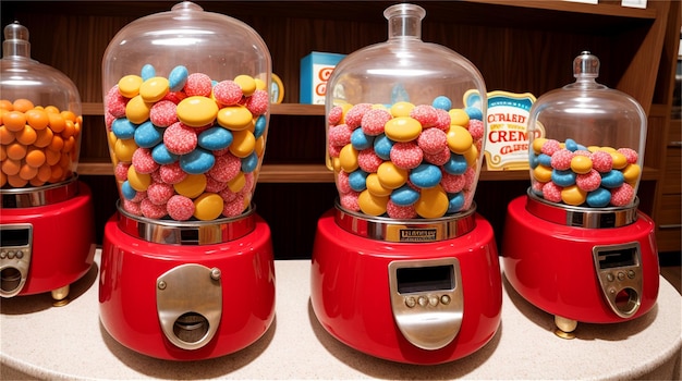'candy'라고 적힌 빨간 사탕 기계