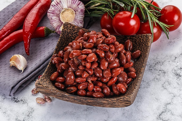 Red canned beans heap in the bowl