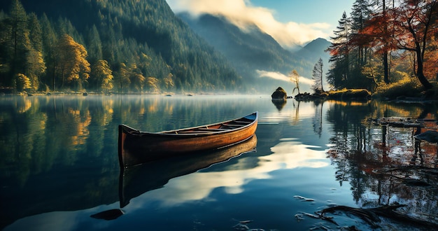 Red canoe in the lake