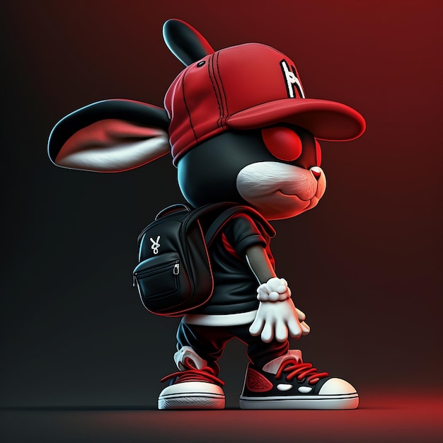 A red cap bunny