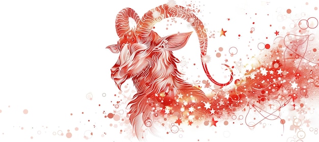 Foto segno zodiacale rosso capricorno che brilla su sfondo bianco