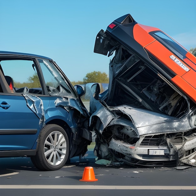 빨간 자동차 사고 또는 다른 자동차와 도로 충돌