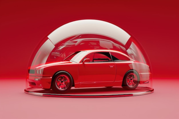 Красная машина, защищенная стеклянным куполом.