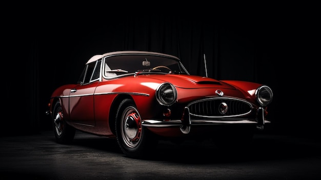 A red car with a black background