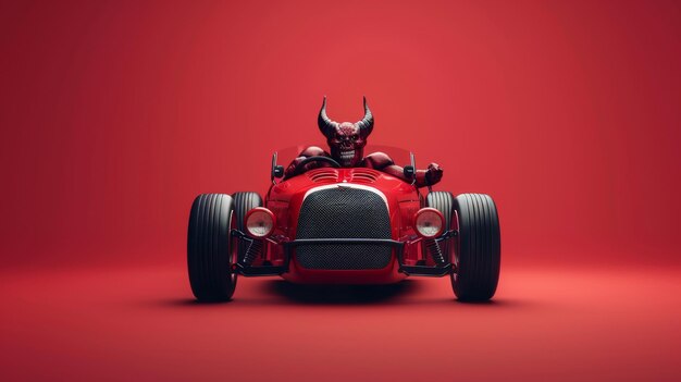 Red Car With Demon Figure