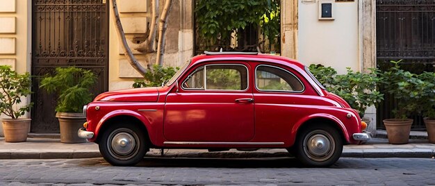 Foto una macchina rossa con la porta aperta è parcheggiata sulla strada