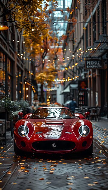 a red car with a gold roof and a sign that saysthe caron it