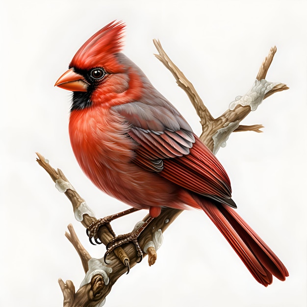 Photo red cardinal bird on a branch isolated on white background 3d illustration