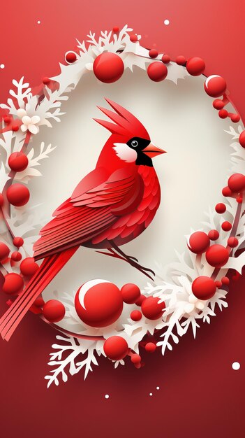 Red cardinal christmas bird on frame generative ai