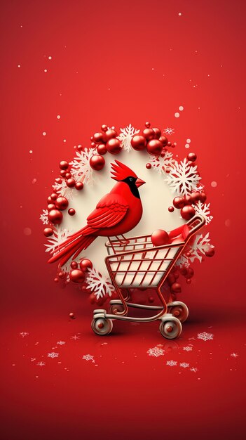 Red cardinal christmas bird on trolley generative ai