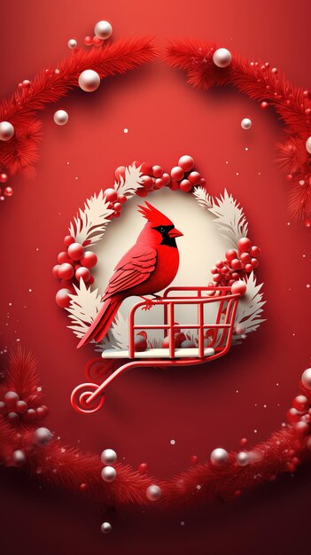 Photo red cardinal christmas bird on trolley generative ai