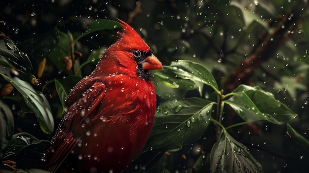 a red cardinal sits on a branch in the snow