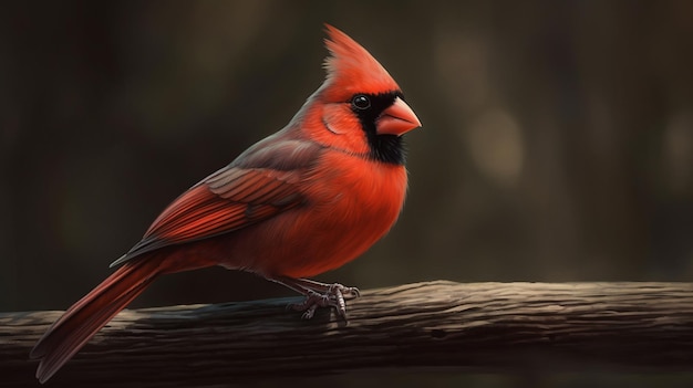 a red cardinal sits on a branch with a black background.