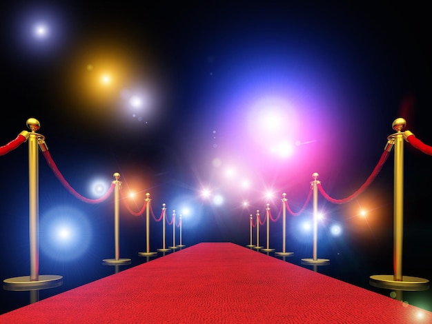 Photo red carpet amidst bollards against illuminated lights