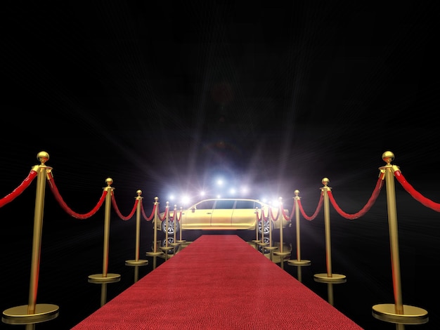 Foto il tappeto rosso in mezzo ai pilastri contro le luci illuminate