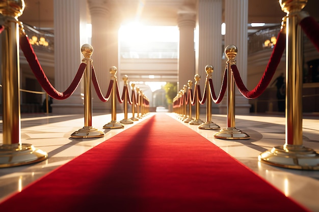 Red carpet on the background of the interior of the hotel The concept of luxury and success