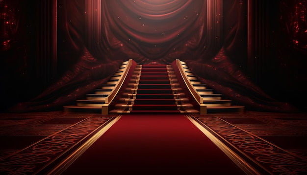 Red Carpet Bollywood Stage Maroon Steps Spot Light Achtergrond van de Golden Regal Awards Generative ai