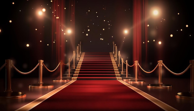 red carpet bollywood stage maroon steps spot light backdrop of the golden regal awards generative ai
