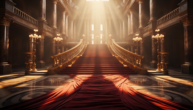 Красная ковровая дорожка Болливудская сцена Maroon Steps Spot Light Backdrop Golden Regal Awards