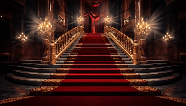 Фото Красная ковровая дорожка болливудская сцена maroon steps spot light backdrop golden regal awards