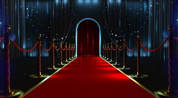 red carpet entrance with barriers and velvet ropes. 3d render
