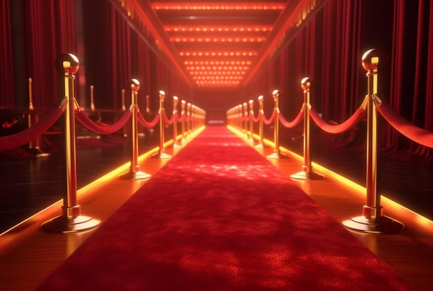 Red Carpet hallway with barriers and red ropes for Cinema and Fashion awards a ceremony for celebrities persons Generative AI