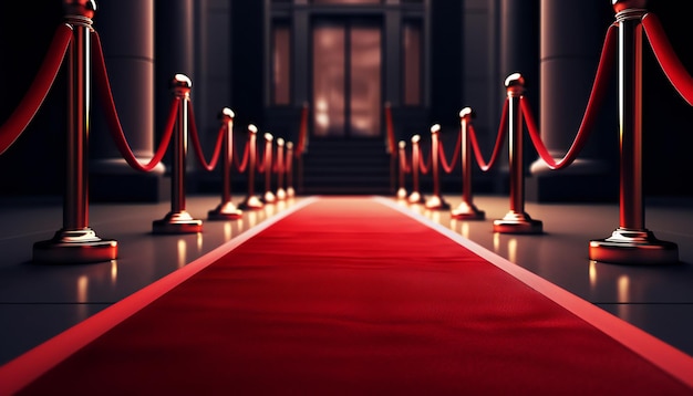 Red Carpet hallway with barriers and red ropes for Cinema and Fashion awards Generative ai