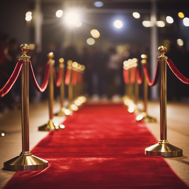 Photo red carpet between rope barriers in the party