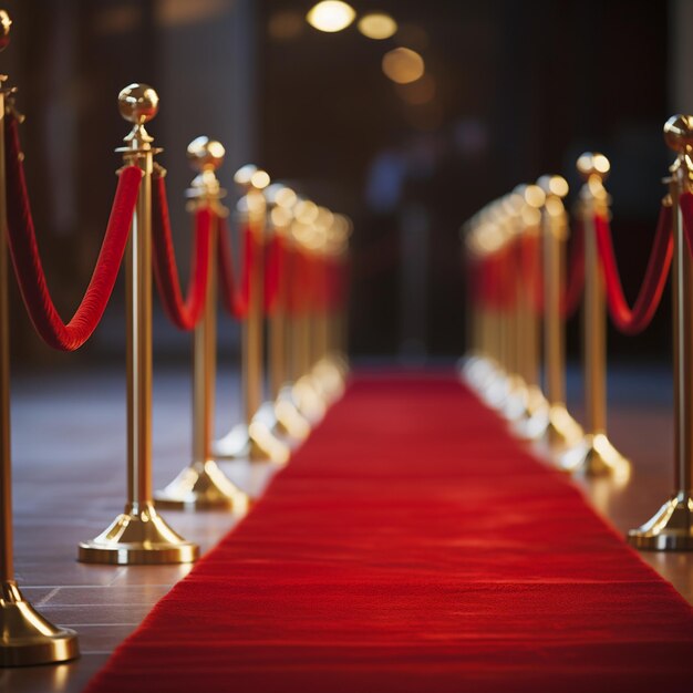 Photo red carpet between rope barriers in the party