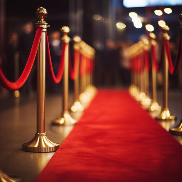 Photo red carpet between rope barriers in the party