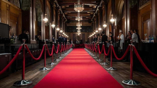 Red carpet between rope barriers in the success party