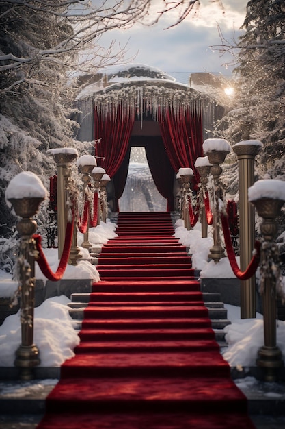 Foto tema invernale del tappeto rosso