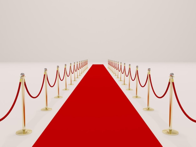 Red carpet with barriers with red rope for a special ceremonial event 3d rendering illustration