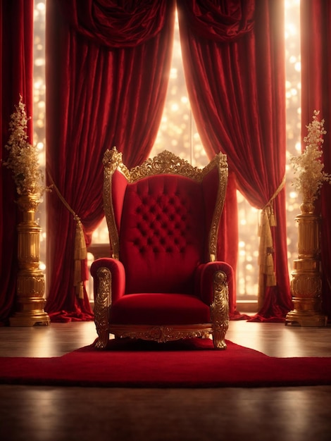 Red Carpet With Empty King's Chair In the Royal Room