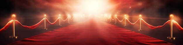 Photo red carpet with flares and glowing effects in the end as banner