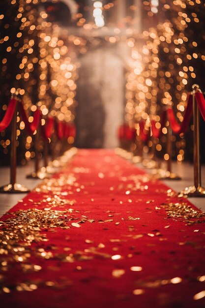 red carpet with gold confetti