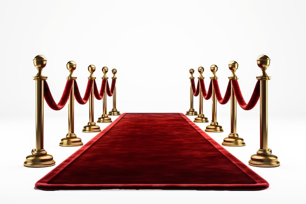 Red carpet with gold stanchions on a white background