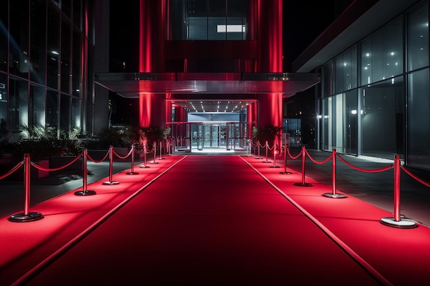 red carpet with lights outside of building