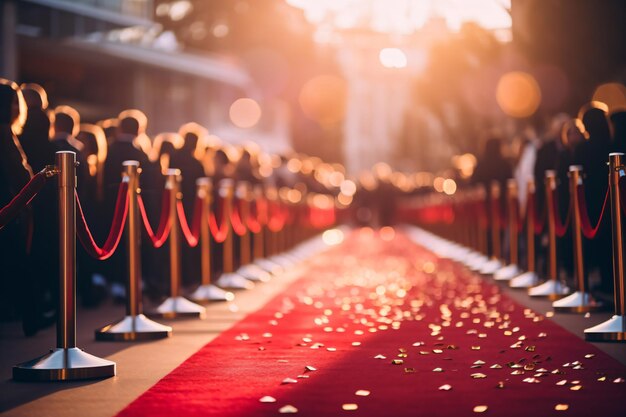 Foto un tappeto rosso con una barriera di corda rossa e un tappeto rosso