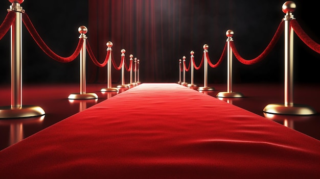 Red carpet with a rope and a red carpet leading to the top.