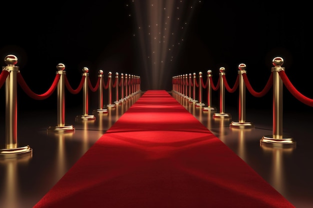 Red carpet with runner leading to movie premiere or awards show created with generative ai