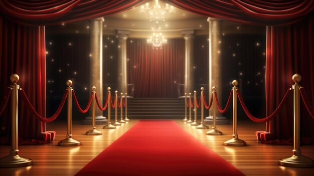 Red Carpeted Stage with Red Curtain