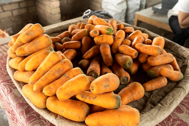 Red carrots in a market