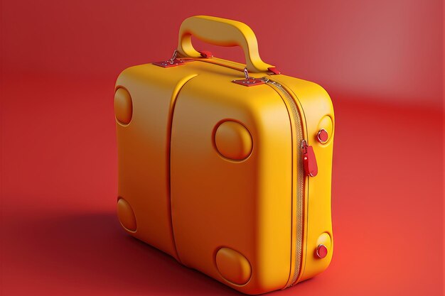 A red carry on bag against a yellow background travel theme minimalistic design