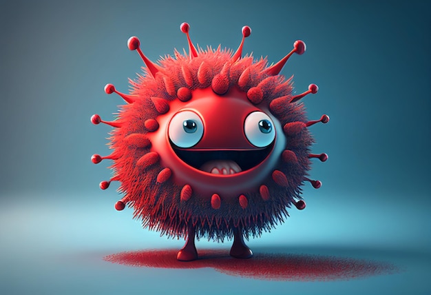 Red cartoon virus character with eyes and mouth 3d illustration generative ai