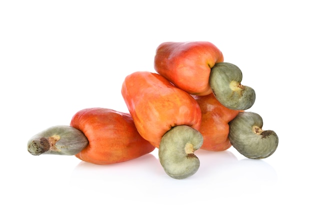 Red cashew fruit isolated on white background