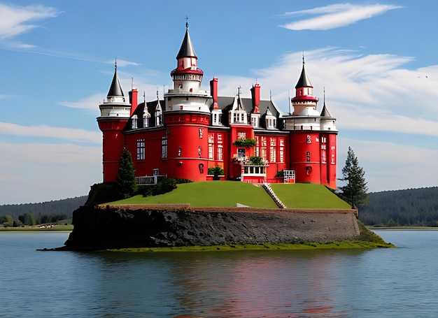 red castle on water