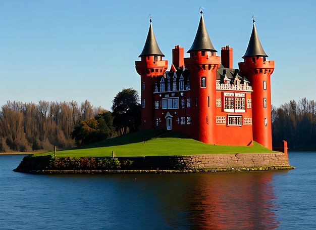 red castle on water