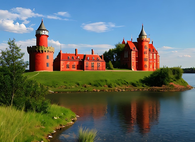 red castle on water