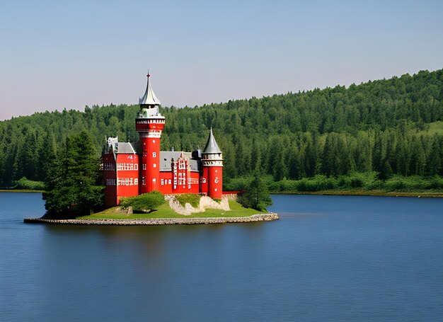 red castle on water